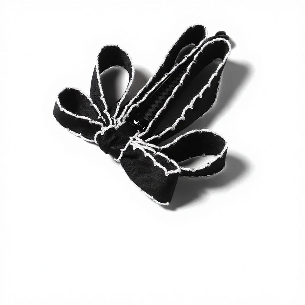Scalloped Ribbon Bow Banana Clip - Vertical Hold